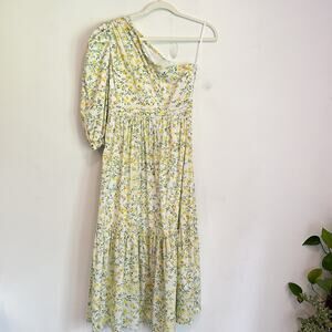NEW Especia One Shoulder Floral Ester Midi Dress Yellow Size S